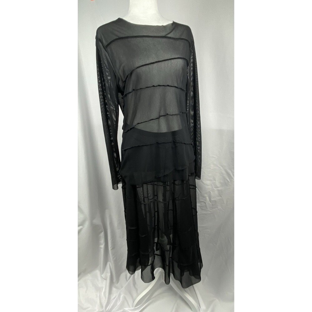 Ivan Grundahl Black Sheer Banded Mesh Dress Asymmetric Hem‎ Avant Garde Raw Edge
